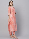Anni Designer Women'S Cotton Blend Straight Printed Kurta With Pant (Ubika Red_S_Red_Small),Red,S,Cotton Blend,Regular,Kurta