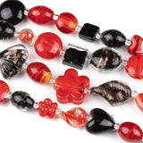 Cherry Blossom Beads Handmade Lampwork Glass Red and Black Mixed Beads - Bulk 4 Assorted 8-Inch Strands