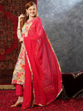 Gosriki Women'S Cotton Blend Printed Straight Kurta With Pant & Dupatta (Ruth Pink-Jl-Gs_L_Pink_Large),Pink,,B0D73Y475W