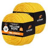 Yellow Twisted Polypropylene Rope, 1/4 Thickness x 100' Length Heavy Duty Poly Ropes for Outdoor and Marine Use, Yellow Rope for
