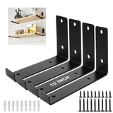 Storystore Shelf Brackets, 10 inch Heavy Duty Hook Brackets for Shelves, 1/6 inch Thick Black L Shelf Bracket Wall Mount for DIY