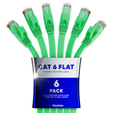 Cat6 Ethernet Cable 15ft, 6-Pack Green - Flat High-Speed Network Cables for Gaming, Streaming, Router, Modem, PC, PS5, Xbox - Du