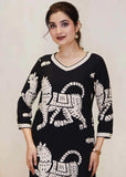 Anni Designer Women'S Cotton Blend Straight Printed Kurta With Pant (Lanka-Black-Nk_Xl_Black_X-Large),Black,XL,,,