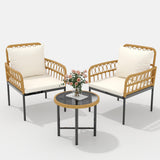 4 Pieces Outdoor Patio Furniture Set with Table - Rattan Balcony Furniture for Porch or Deck, Includes Chaise Lounge, 2 Armchair