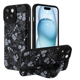 Ufbara Compatible with iPhone 15 Case for Women Men, Cute White Flower Floral Pattern, Built in Adjustable Metal Wrist Strap Gri