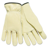 MCR Safety Grain Cow Full Leather Driver Premium Grade Gloves with Keystone Thumb and SelfHemmed, XLarge, Cream, 12Pack