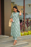 Gosriki Women'S Rayon Viscose A-Line Printed Kurta With Pant (Kopek Green-Gs_Xl_Green_X-Large),Green,,B0DZ2T2GFN