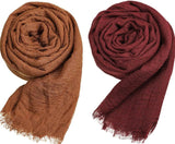 Icw WomenS Premium Wrinkle Ironless Crush Crinkled Cotton Summer Hemp Scarf Stoles Shawl Head Scarves For Girls Icw0018