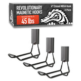 GATOR MAGNETICS MEGA 6 in Closed Hooks, 45 lb Heavy Duty Magnetic Hooks for Steel Surfaces, Patented Easy-Release, Non-Slip Grip