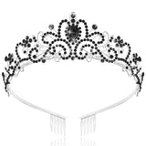 TAROSE Silver and Black Crowns for Women and Girls, Queen Crystal Tiaras with Black Rhinestone and Combs, Goddess Crown for Wedd