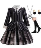 Xefenki Black Addams Costume Dress Kids Girls Halloween Cosplay Birthdays Outfits 7-8Y