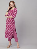 Anni Designer Women'S Cotton Blend Printed Straight Kurta With Pant (Tobi Purple_Xxl_Purple_Xx-Large),Purple,2XL,Cotton Blend,Regular,Kurta