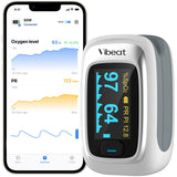 Vibeat Bluetooth Fingertip Pulse Oximeter with Pulse Rate, Blood Oxygen Saturation Monitor | Finger O2 Meter, Batteries and Lany