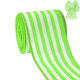 Easter Ribbon Wired Edge, Spring Light Green and White Ribbon Wired Vertical Stripes Fabric Ribbon Gift Wrapping DIY Craft Wreat