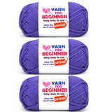 Cotton Crochet Knitting Yarn - Dark Purple, Easy-to-See Stitches, Cotton-Nylon Blend, Beginner's Kit (3x50g)
