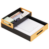 Mind Reader Metal and Wood Tiered Desktop Organizer Trays with Cutout Handles, Stackable Office Storage, Office, Entryway, Coffe