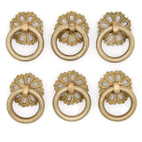 6 PCs Vintage Antique Brass Ring Pulls with Hollowed-Out Dome Base - Pure Solid Brass Cabinet Hardware- Ring Size 1.2-in (3 cm)