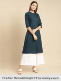 Rangita Navy Cotton Flex Calf Length Printed Front Slit Kurti For Women | Kurta For Women_S