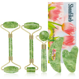 Sbnnfikeb Jade Roller and Gua Sha Set,Gua Sha Facial Tools,Face Roller,Jade Roller for Face,Guasha Tools for Face,Self Care Kit