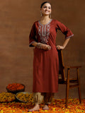 Libas Women'S Silk Floral Straight Kurta (G2735_Maroon Maroon M