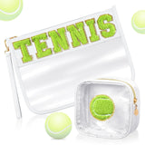 2 Pcs Tennis Gifts Cosmetic Makeup Bag with Chenille Letter Patch,with Handles PVC Waterproof Clear Makeup Bag,Portable Toiletry
