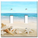 Art Plates - 2 Gang Toggle Metal Decorative Metal Wall Plate - Two Gang Toggle Switch Plate Cover - Seashells on the Beach (Made