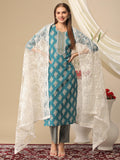 Anni Designer Women'S Cotton Blend Printed Straight Kurta With Pant & Dupatta (Kai Green_S_Green_Small),Green,S,,,