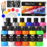 Nicpro 12 Colors Fabric Paint (1oz/30ml), Permanent Soft Fabric Paint Set with Brushes, Palette, Stencils, Non-Toxic Textile Pai