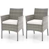 RELAX4LIFE Wicker Patio Chairs Set of 2, Indoor Outdoor PE Rattan Armchairs w/Cane Back, Seat Cushions for Bistro Porch Poolside