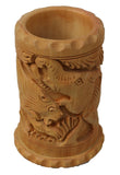 Saudeep India Trading Corporation Wooden Circular Animal Carving Pen Holder Decorative Gift Item / Figurine, Showpiece, Birthday