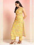 Anni Designer Women'S Rayon Viscose Floral Straight Kurta With Palazzo (Cubu Vks01_Yellow_Small),Yellow,S,Rayon,Casual,