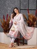 Anni Designer Women'S Cotton Blend Straight Printed Kurta With Pant & Dupatta (Try Cream_Xxl_Cream_Xx-Large),Cream,2XL,,,