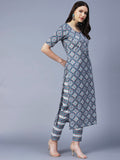 Anni Designer Women'S Cotton Blend Printed Straight Kurta With Pant (Vmik-Grey_Xxl_Grey_Xx-Large),Grey,2XL,,,