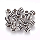 Fashewelry 50Pcs Antique Silver European Barrel Spacer Beads Tibetan Large Hole Corrugated Drum Metal Connector Beads 6x8mm for