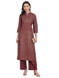 Gosriki Women'S Rayon Cotton Foil Print Straight Kurta With Palazzo (Siri Maroon_Xxl_Maroon_Xx-Large),Maroon,2,B0976ZSY54