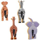 Qunclay 4 Pcs Safari Animal Wall Hooks Jungle Theme Nursery Decor Coat Wall Mounted Hooks Wooden Elephant Giraffe Zebra Dog Hang