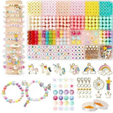 Belaro Bracelet Making Kit, Rainbow Unicorn Theme, Beads And Charms Set With Letter Beads, Magic Accessories For Kids Jewelry Cr