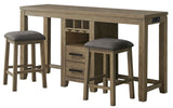Sunset Trading Saunders 3Pc Console Bar Table & Stool Set With Charging Station | Storage Drawers Glass Stemware Wine Rack Usb P