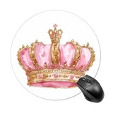 Watercolor Pink and Gold Crown for Princess Mousepad Round Computer Mousepad Trendy Girl Waterproof Gaming Mousepads with Non-Sl