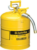 Justrite 5 Gallon Type II Yellow Safety Can for Diesel with Flame Arrester, Self-Closing Lid, and 1 Flexible Metal Spout, Made i
