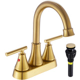 Bathroom Sink Faucet 4 Inch 2 Handle Centerset Brushed Gold Lead-Free Modern Bathroom Faucet Vanity Faucet with Pop-up Drain Sto
