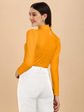 Wedani Women'S Casual Solid Top Mock Neck With Regular Puff Long Sleeve Top (Medium Mustard),Mustard,M,Polyester,Regular,