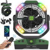 RUNTOP 20000mAh Oscillation Camping Fan, Rechargeable Fan with RGB, Remote, Battery Operated Outdoor Tent Fans w/Hanging Hook, P