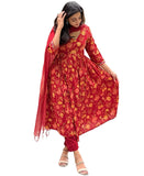 Gosriki Women'S Rayon Blend Anarkali Printed Kurta With Pant & Dupatta (Roni Red-Gs_L_Red_Large),Red,,B0DCK9NFYB