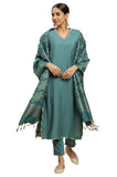 W for Woman Women's Viscose Embroidered Kurta, Slim Pant & Dupatta (23AUWS19527-220353_Blue