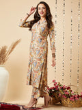 Gosriki Women'S Cotton Blend Printed Straight Kurta With Palazzo Set (Half Blue-Nw-Gs_L_Blue_Large),Blue,,B0CJY73X58