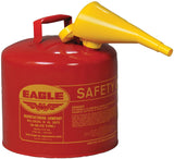 Eagle 5 Gallon Type I Red Safety Gas Can for Gasoline with Flame Arrester, Self-Closing Lid, and F-15 Funnel, Made in the USA, G