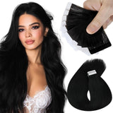 Sunny Hair Tape in Hair Extensions Real Human Hair Invisible Remy Hair Extensions Tape ins for Women Jet Black 22 inch 25G