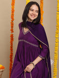 Anni Designer Women'S Rayon Blend Anarkali Embroidered Kurta With Pant & Dupatta (Nachiket Begani-Vks01_Xxl_Begani_Xx-Large),Begani,2XL,,,