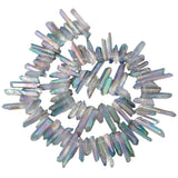 SUNYIK Transparent Green Titanium Coated Crystal Points Quartz Rough Sticks Spikes Point Beads 15 inch Strand Drilled